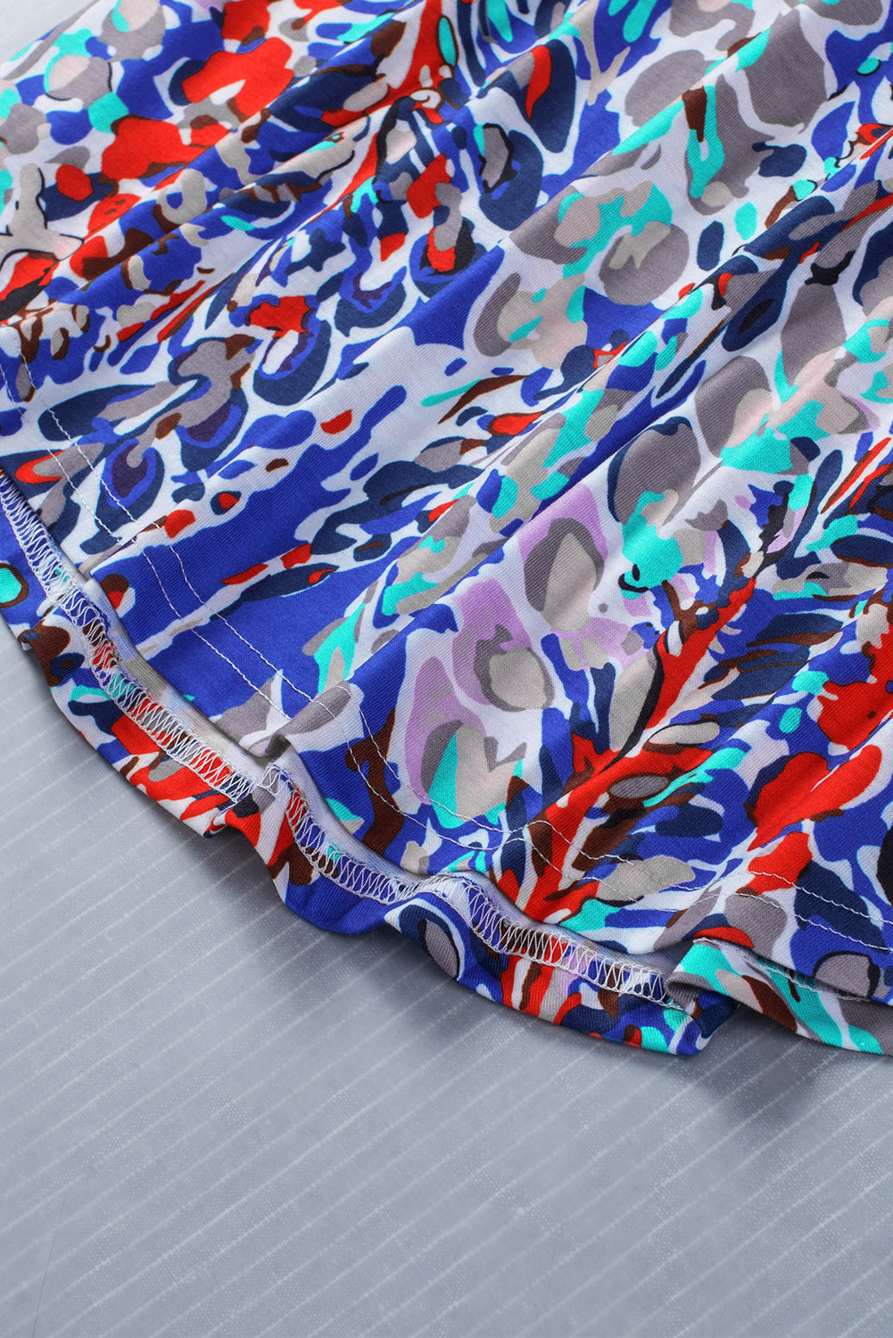Women's Light Blue Abstract Print Color Block Babydoll Boho Sleeveless Shirt with Ruffle