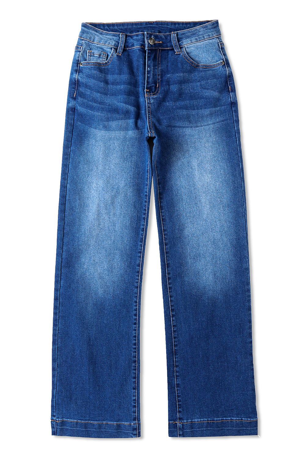 Dark Blue Casual Pocket High Rise Wide Leg Jeans