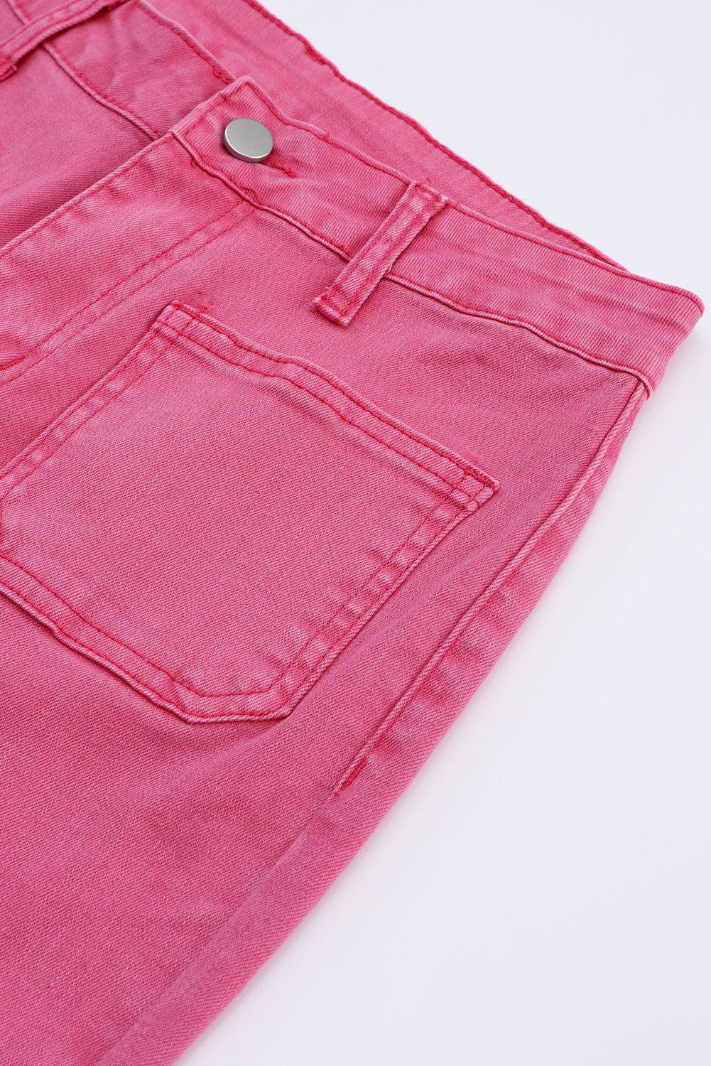 Women's Pink Raw Hem Light Wash Flare Mid Rise Pants