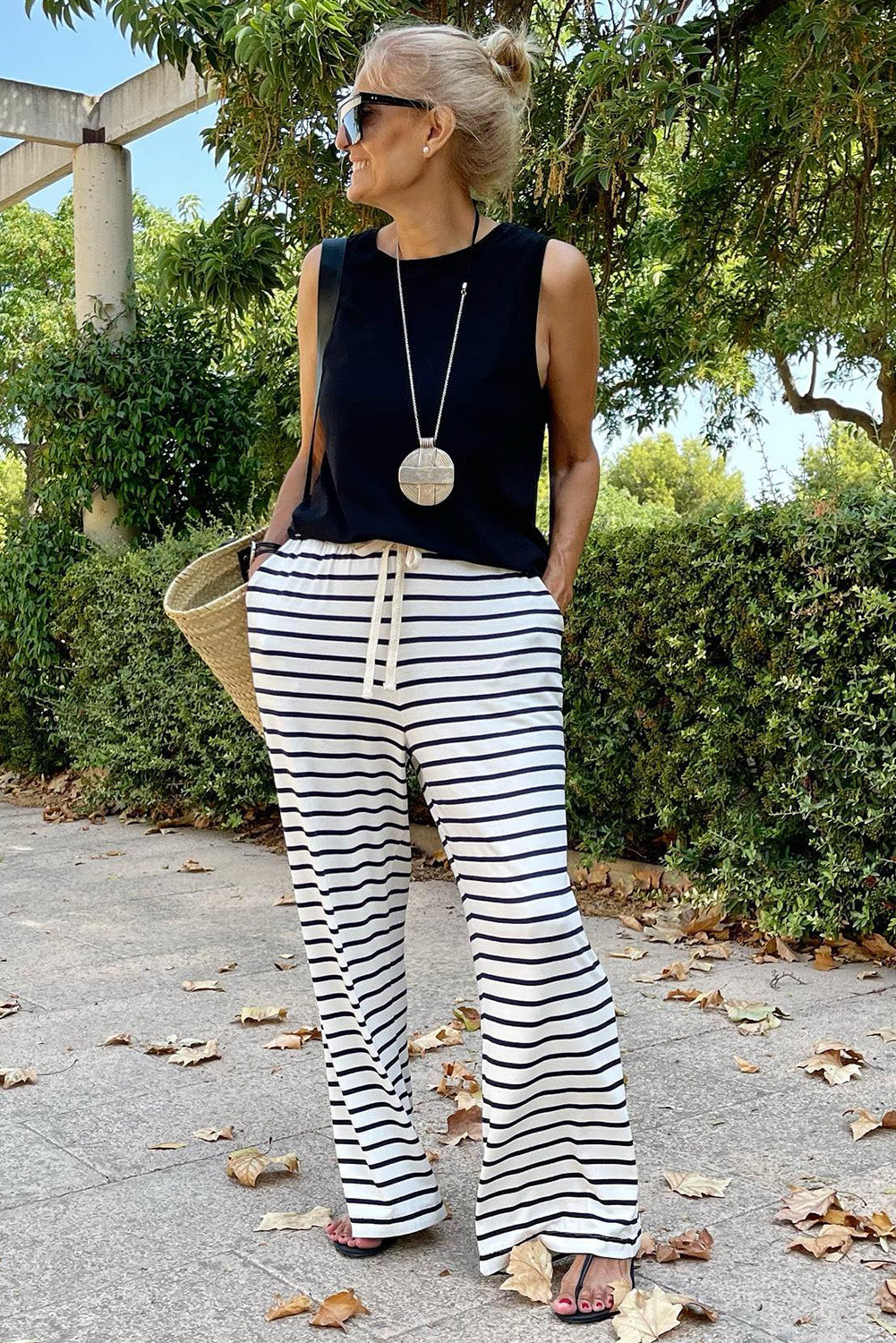 Striped Crew Neck Casual Ribbed Tank Top