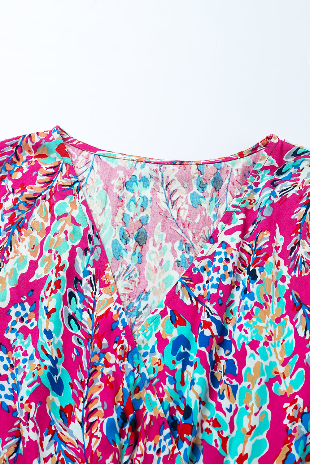 Women's Abstract Print Wrap V Neck Flutter Sleeve Mid Length Dress