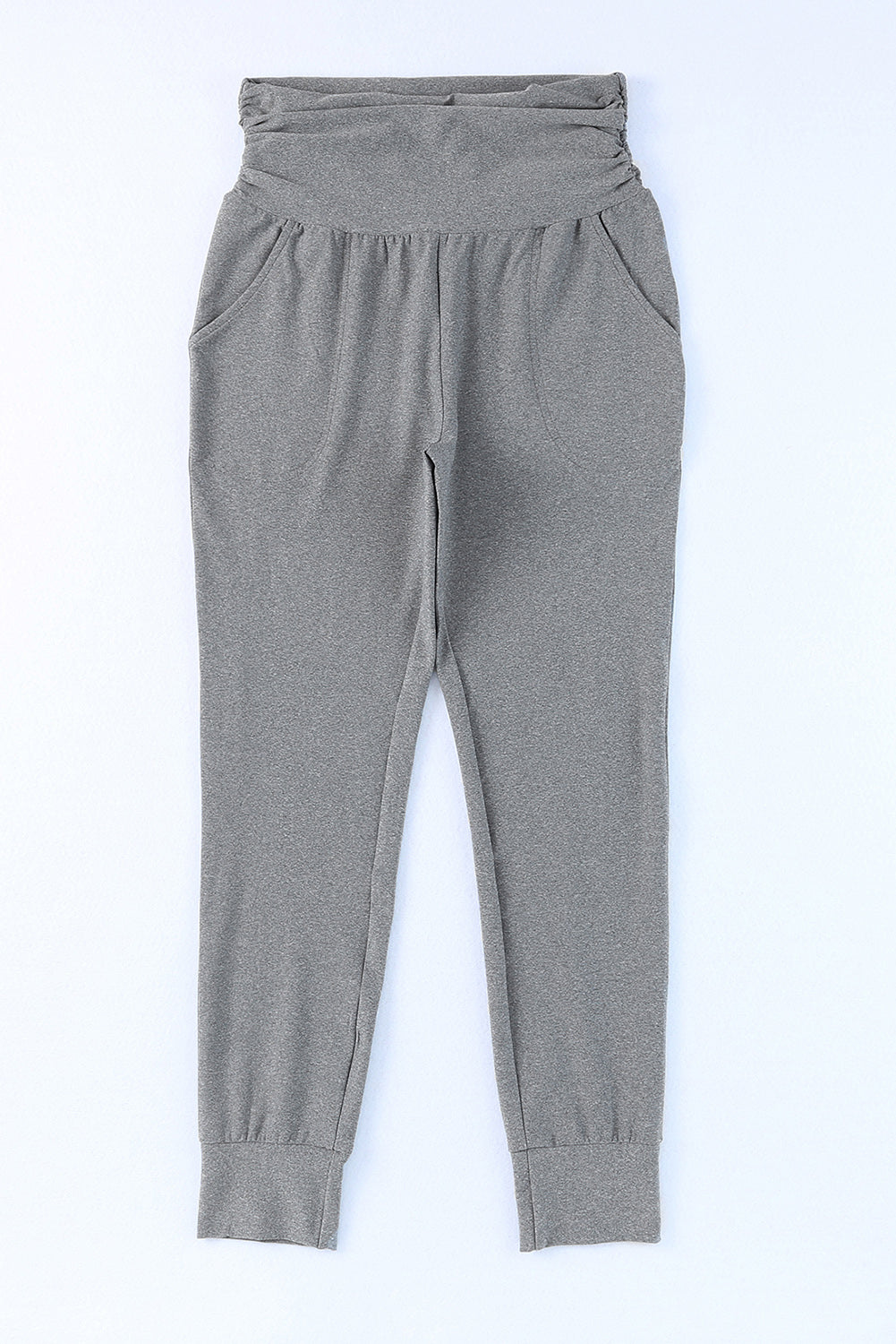 Grey Basic Pleated Pocket High Waisted Leggings