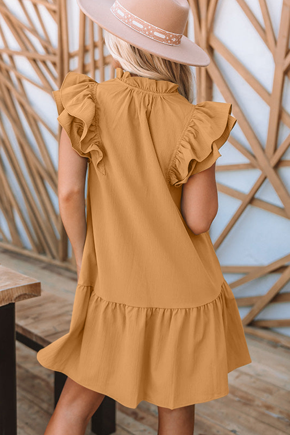 Tiered Ruffled Drawstring V Neck Short Dress With Pockets