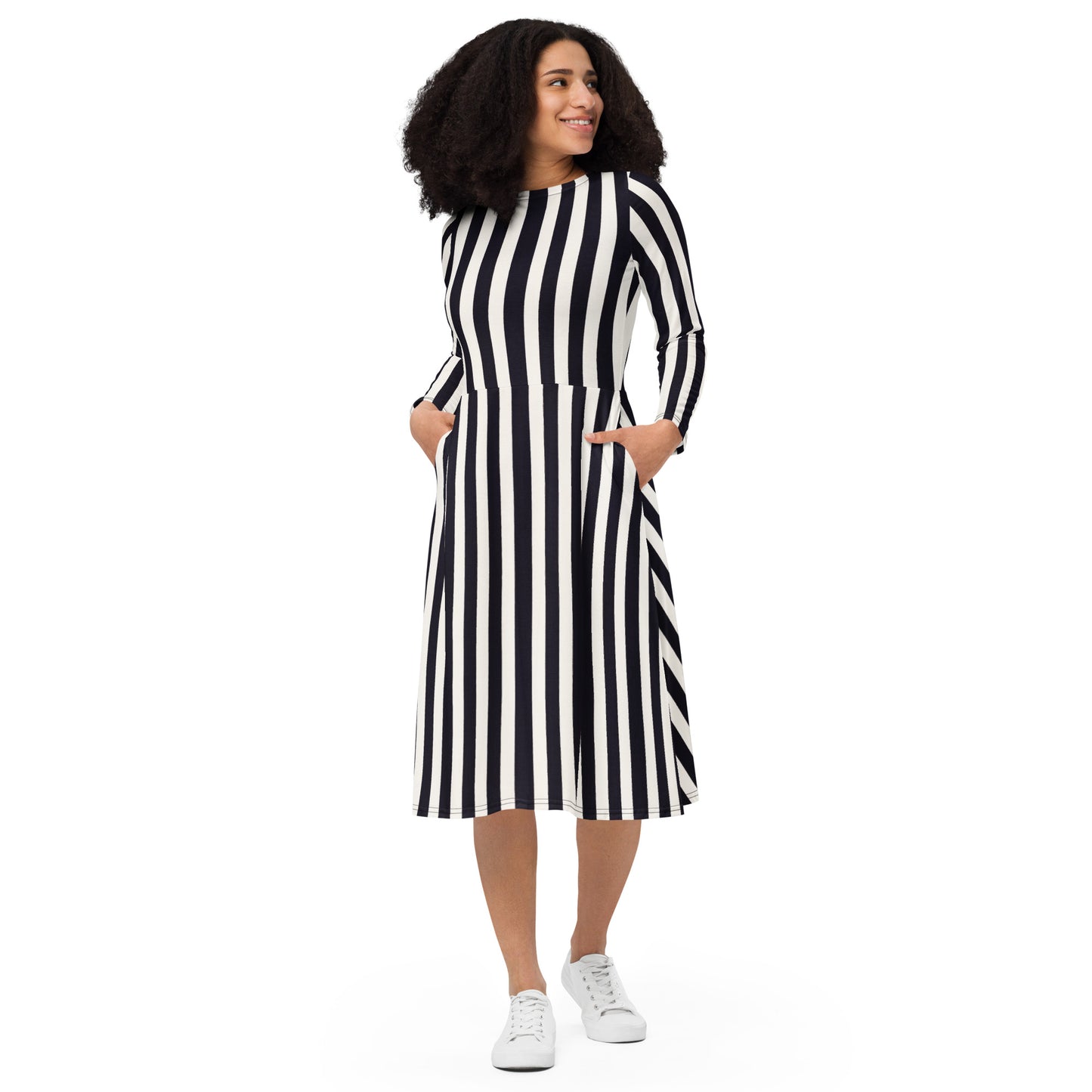 Fall Winter Striped Midi Dress - Any Occasion Dress