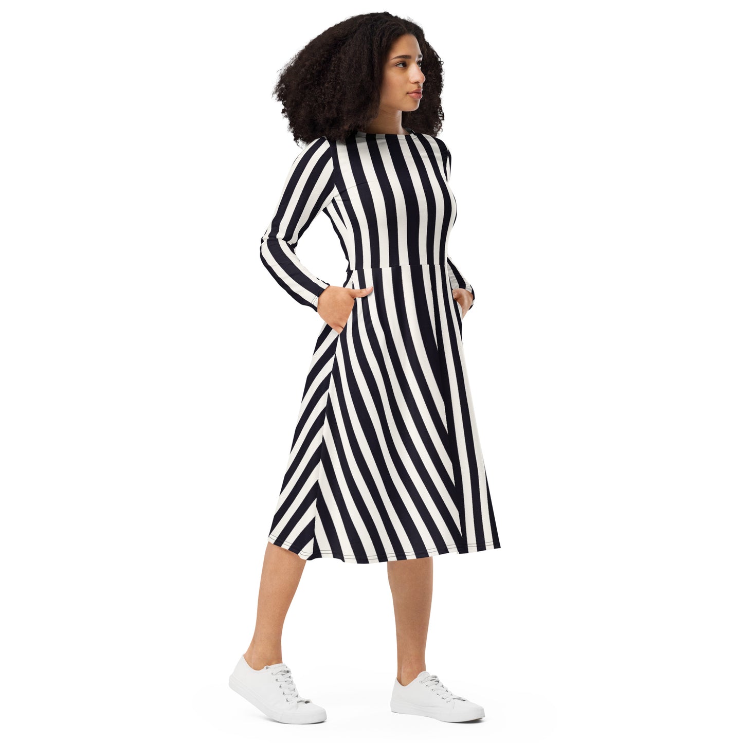 Fall Winter Striped Midi Dress - Any Occasion Dress