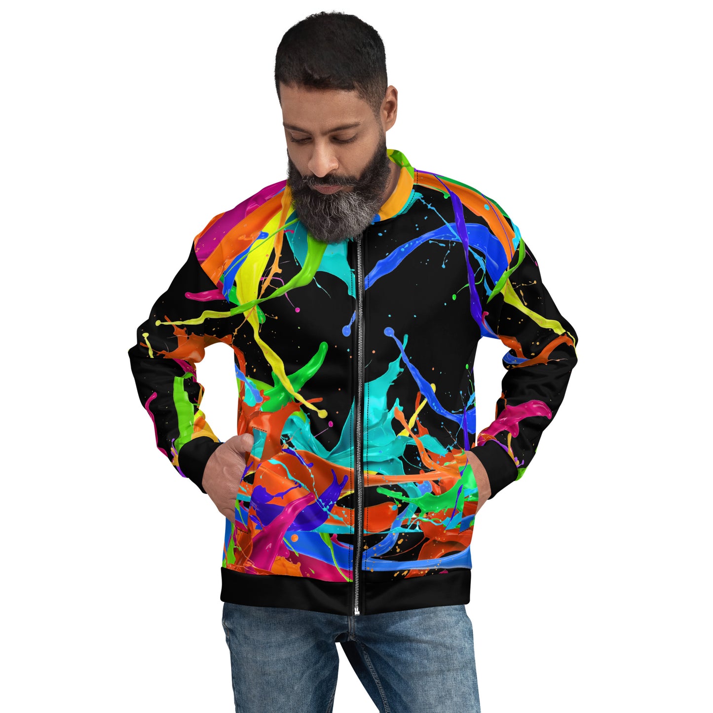 Modern ManChic Electric Splash Bomber Jacket - Refined Style with a Masculine  Men's
