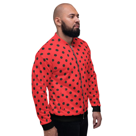 ManChic Red Bomber Jacket with Black Polka Dots-Men's