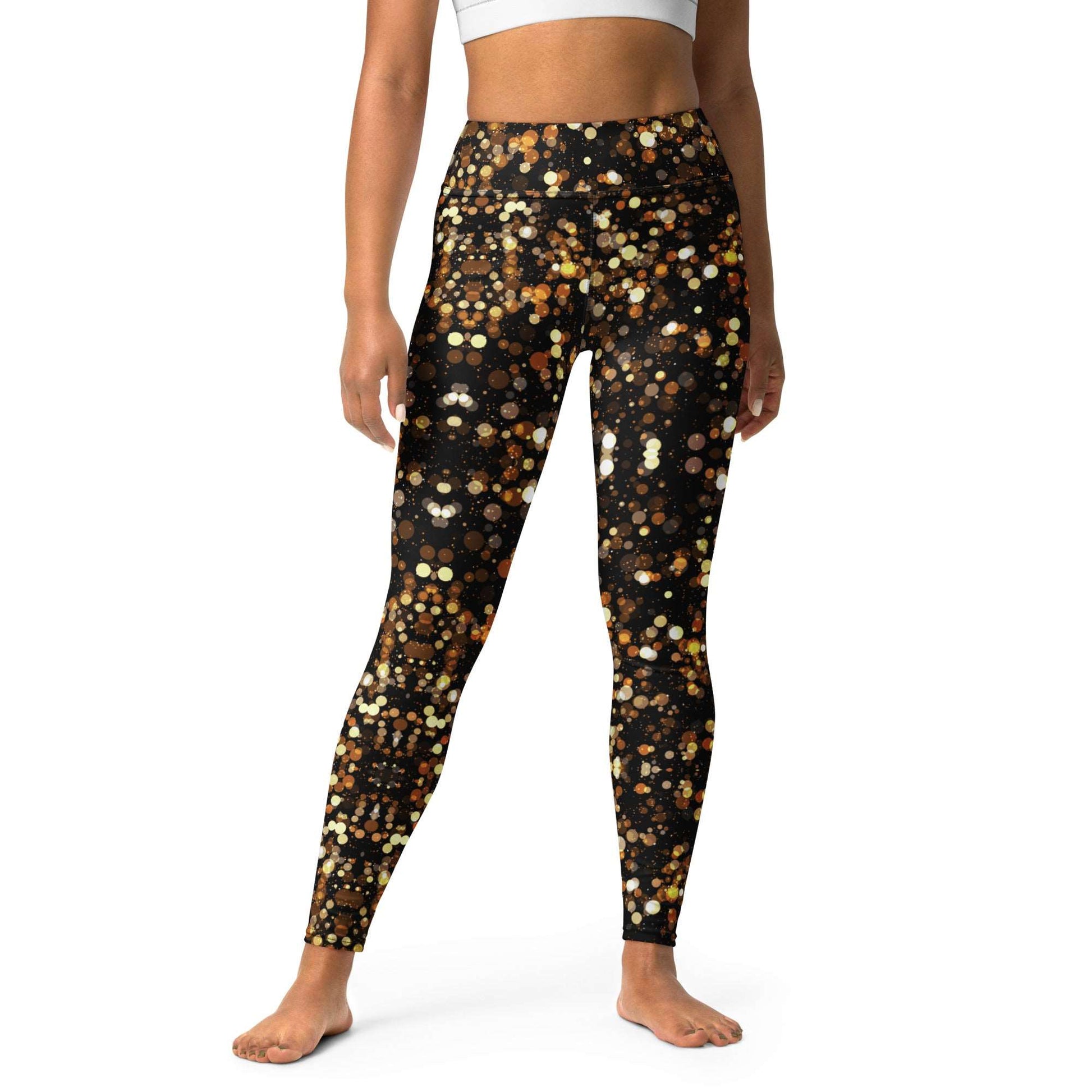 Golden Shimmer Yoga Leggings -Any Occasion Leggings, Gold Sparkle Leggings, Rave Leggings, Date Night Leggings