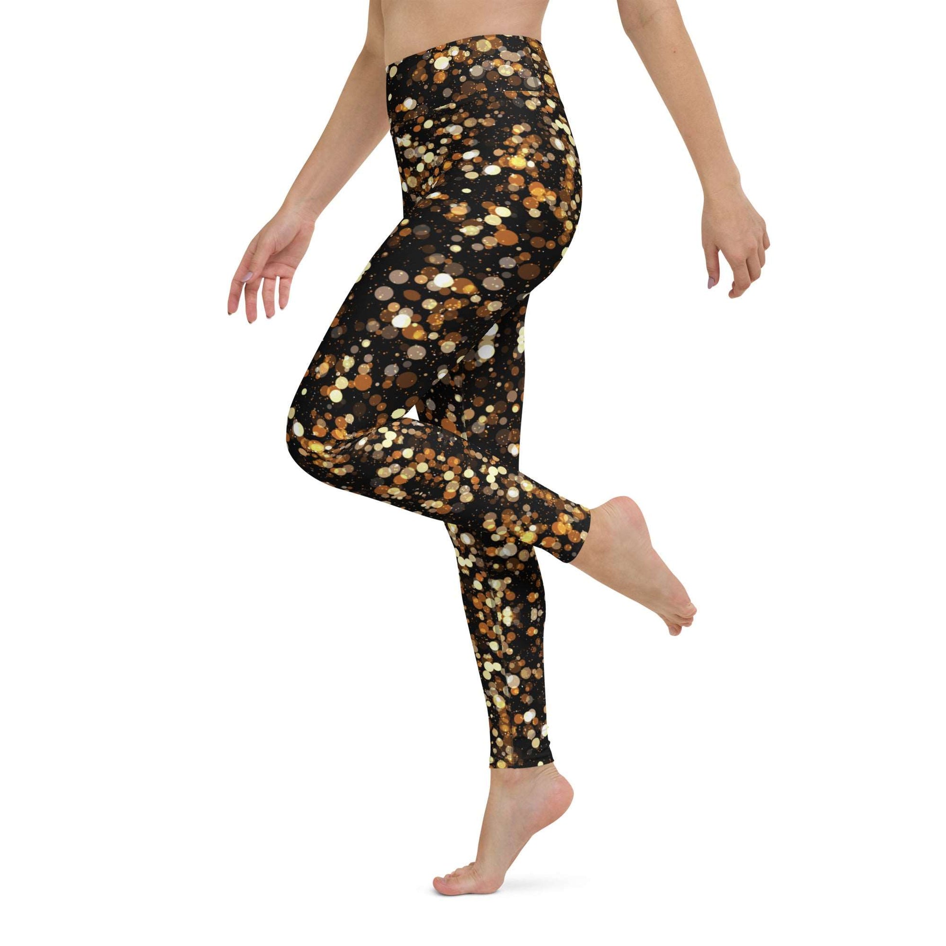 Golden Shimmer Yoga Leggings -Any Occasion Leggings, Gold Sparkle Leggings, Rave Leggings, Date Night Leggings