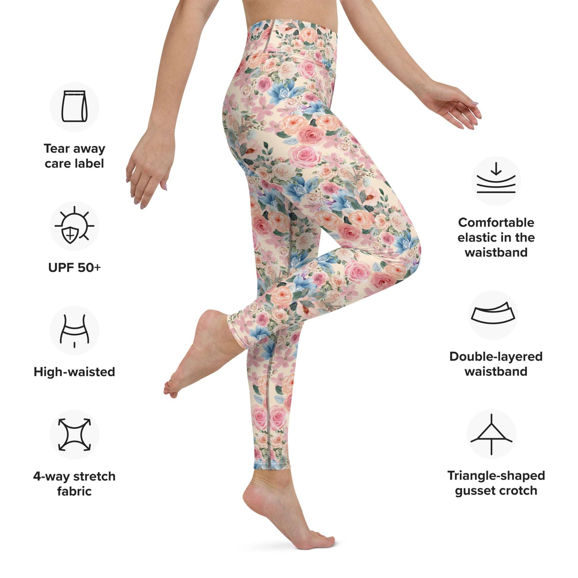 Exclusive Nude Floral Yoga Leggings- Yoga, Running, Rave