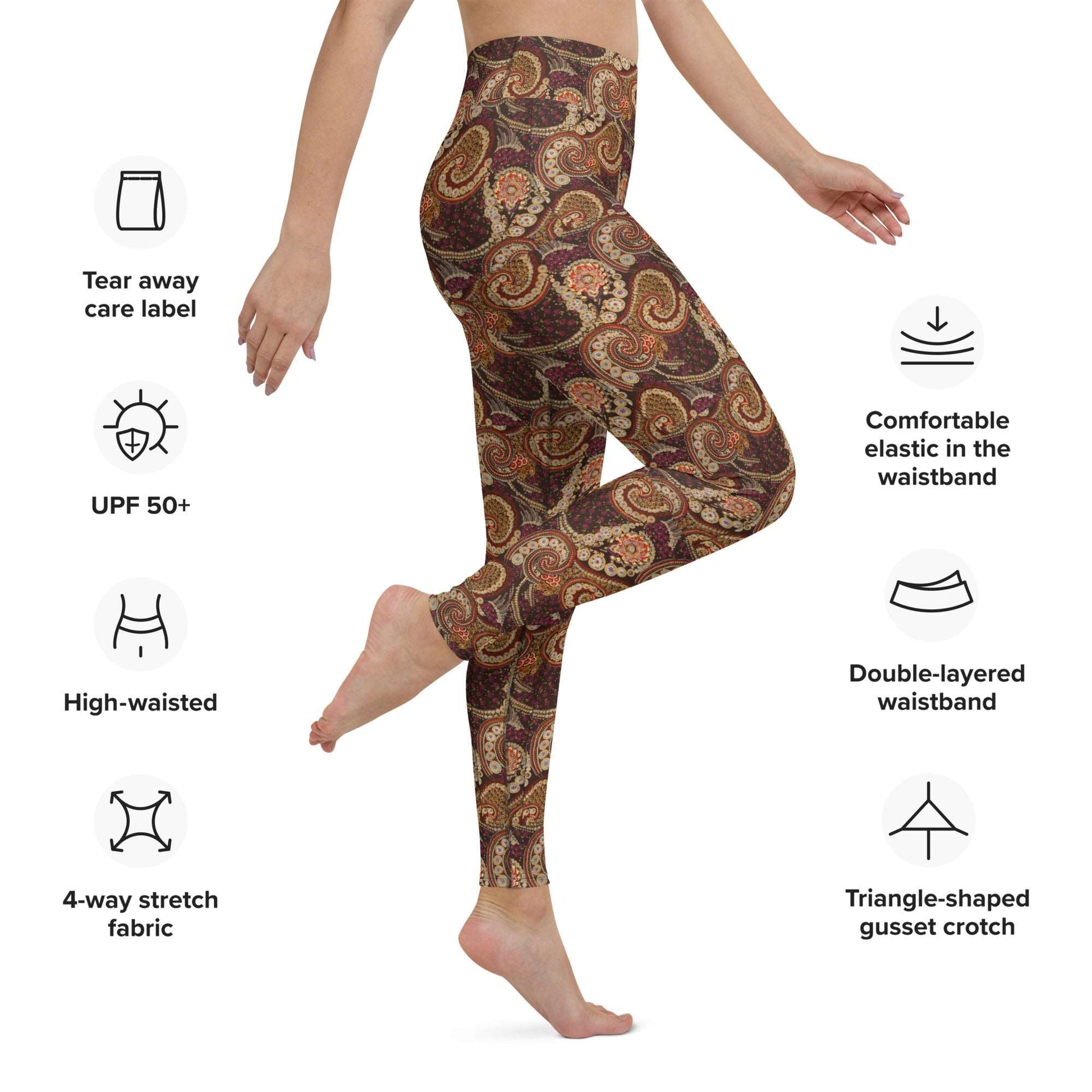 PaisleyZen Yoga Leggings - Brown/Orange Paisley Pattern, Classic Paisley, Festival Leggings, Yoga Leggings, Hippie Leggings