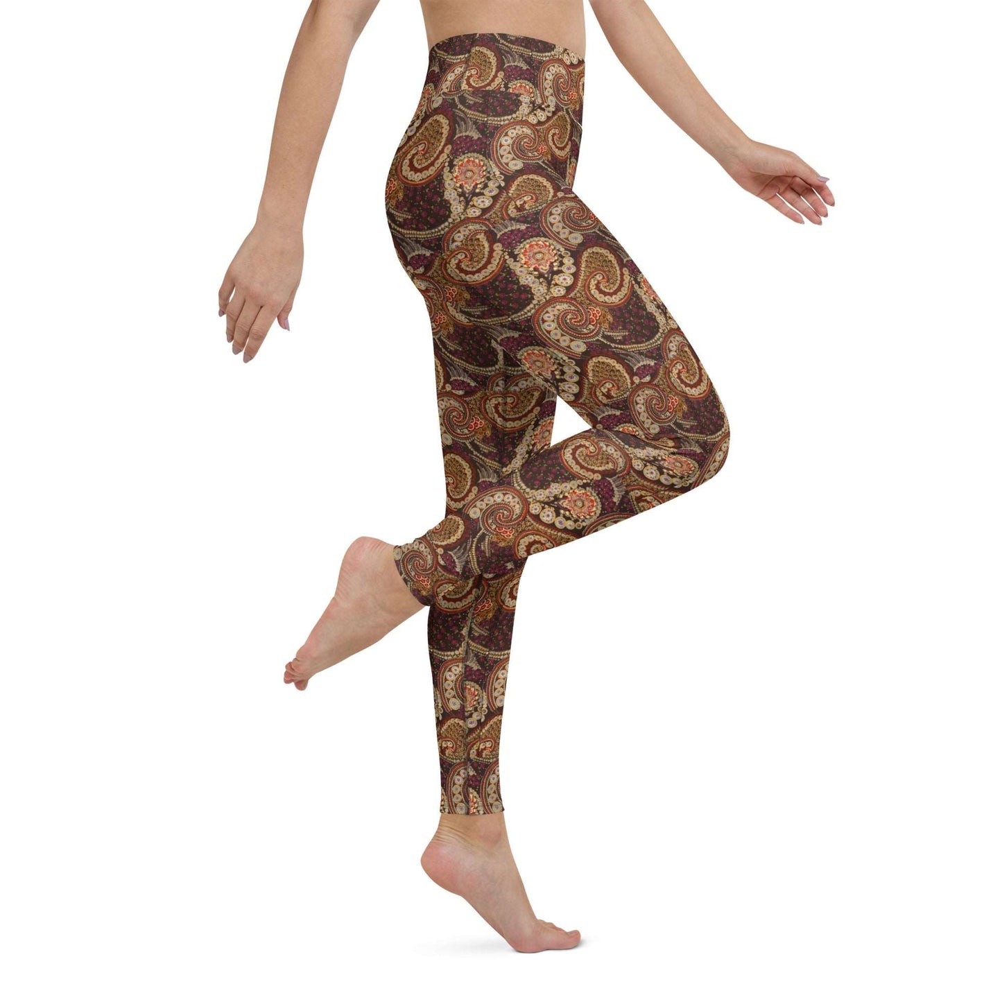 PaisleyZen Yoga Leggings - Brown/Orange Paisley Pattern, Classic Paisley, Festival Leggings, Yoga Leggings, Hippie Leggings