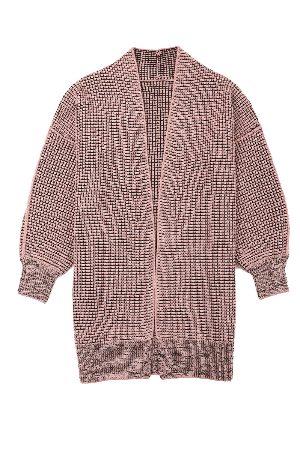 Women's Pink Plaid Contrast Trim Casual Knit Long Cardigan
