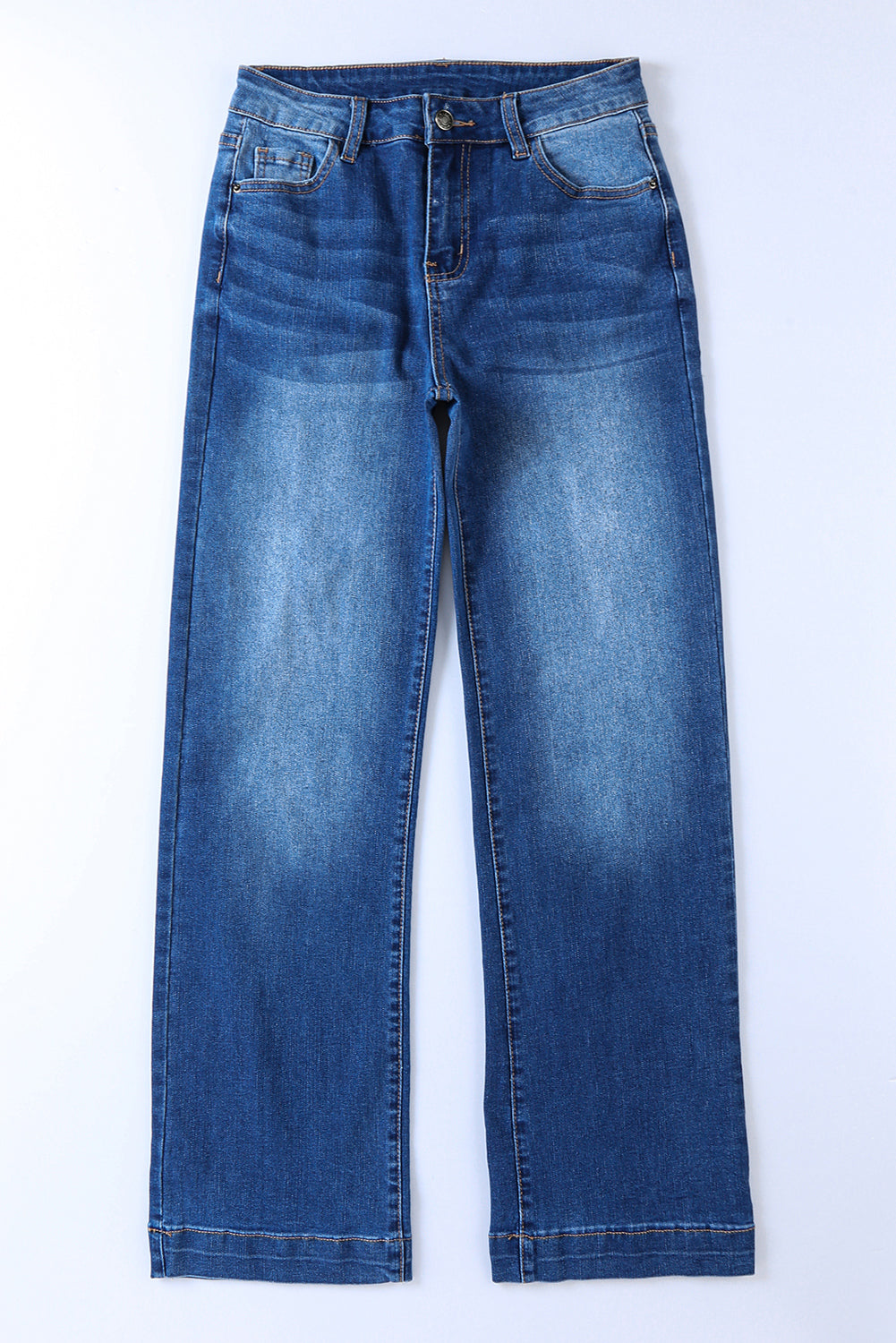 Dark Blue Casual Pocket High Rise Wide Leg Jeans