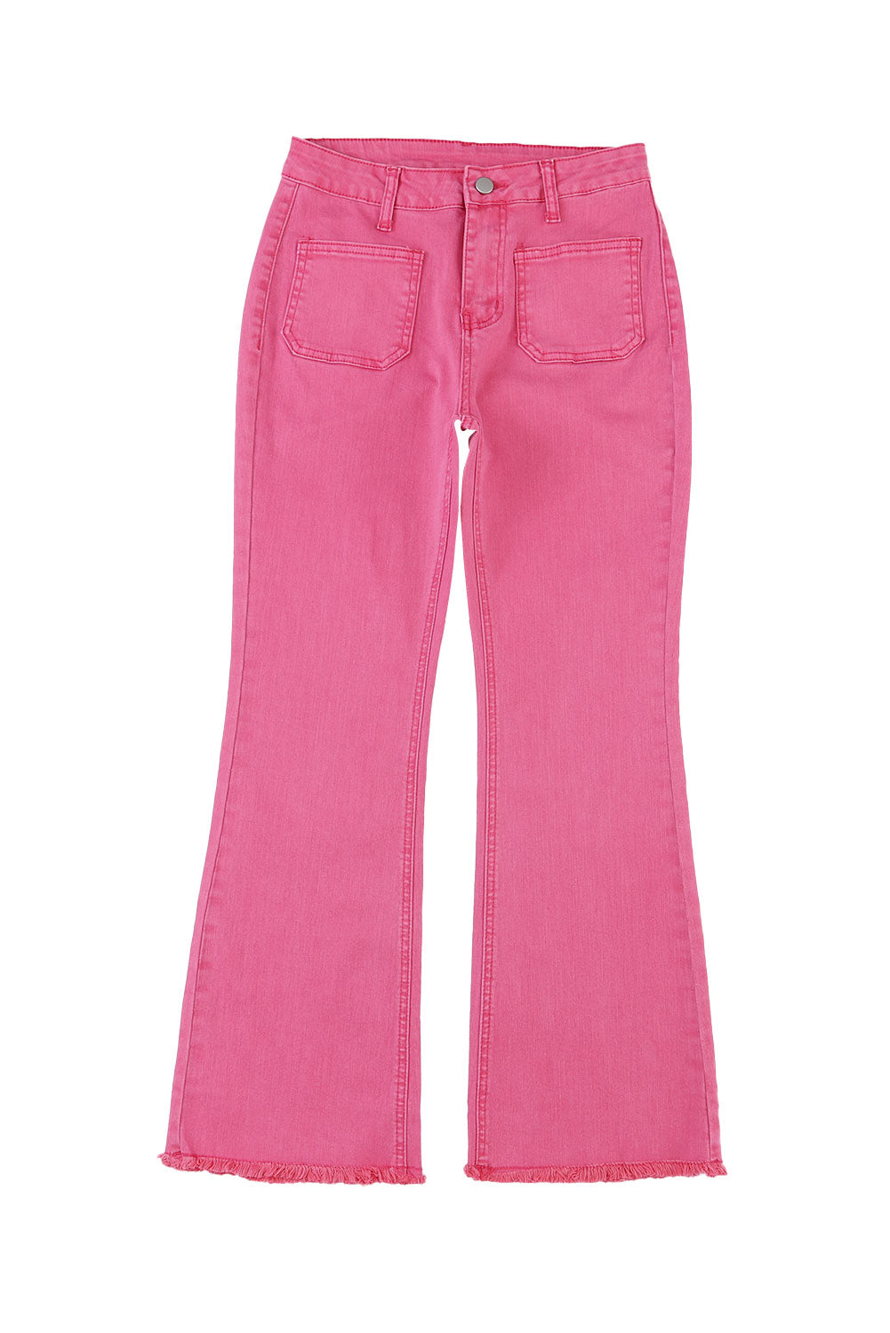 Women's Pink Raw Hem Light Wash Flare Mid Rise Pants