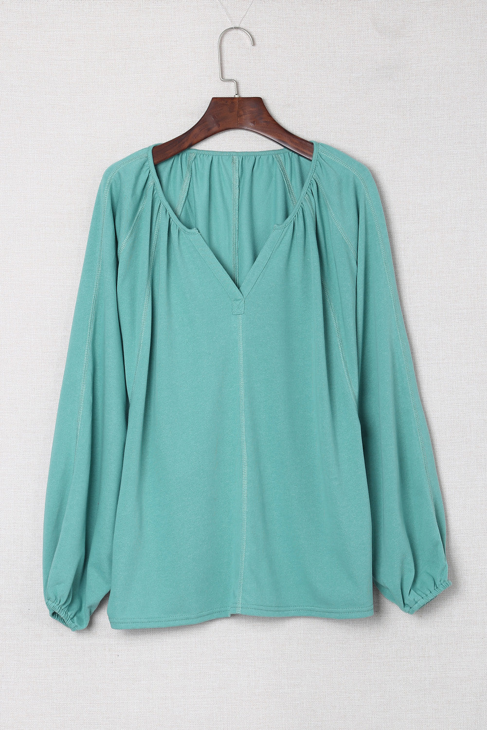 Women's Green Casual Plicated Detail V Neck Blouse