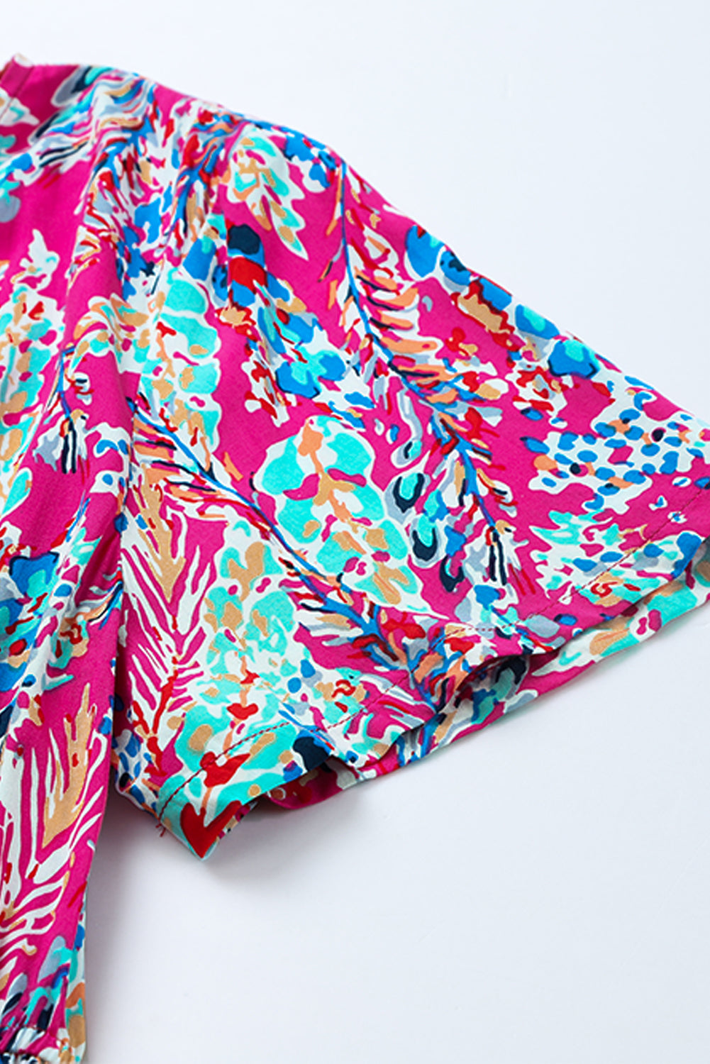 Women's Abstract Print Wrap V Neck Flutter Sleeve Mid Length Dress